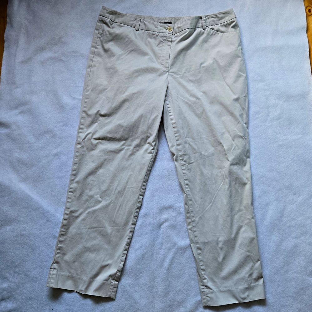 Jones New York Women’s Plus 18W Chino Khaki Pants Beige Twill Stretch Flat Front